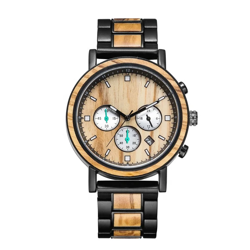 

2020 Montre Homme Chronograph Men's Watches Wood And Steel Watch Montre En Bois