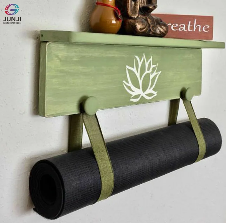 

JUNJI Yoga Mat Holder Wall Shelf Modern solid wood yoga mat storage rack with customizable logo