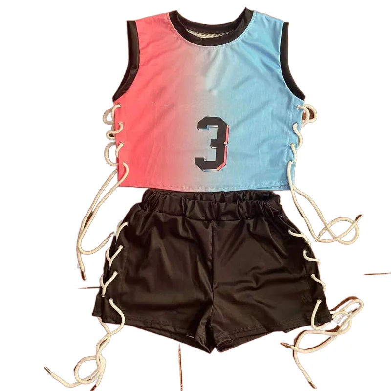 

Fitness summer sportswear crop top and biker shorts tracksuit outfit Kobe basketball jersey wear two 2 piece short sets, Picture color