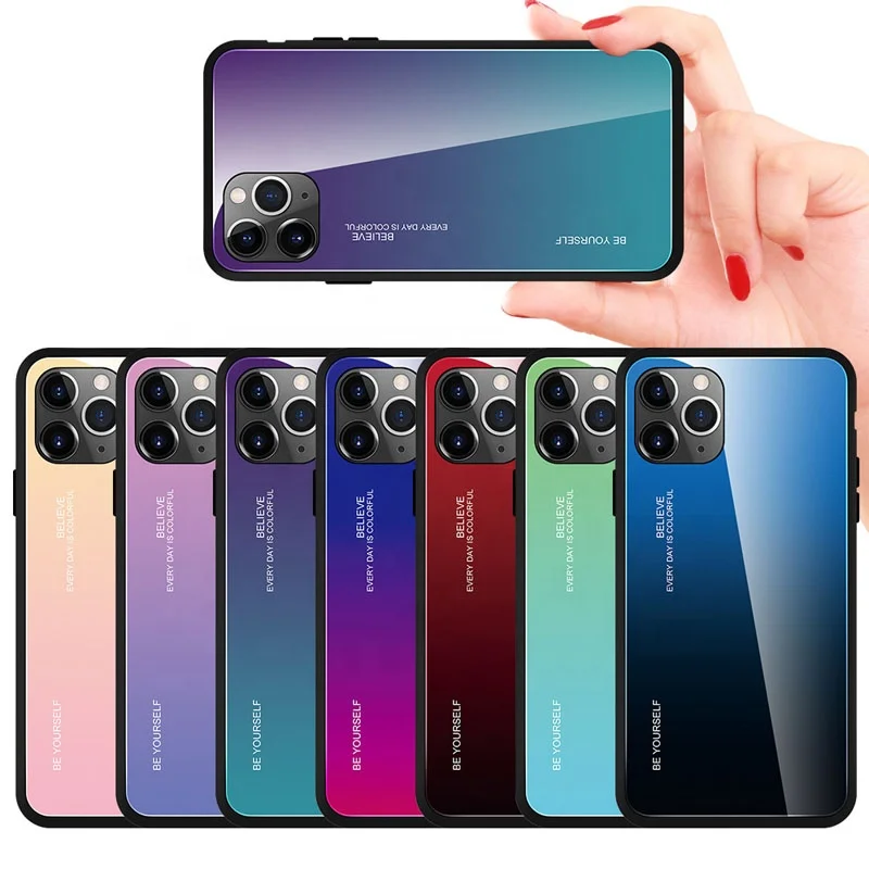

2020 Factory Colorful Mobile Phone Accessories Gradient Shockproof Tempered Glass Phone Cover Case For Iphone 11 max pro, 7 colors