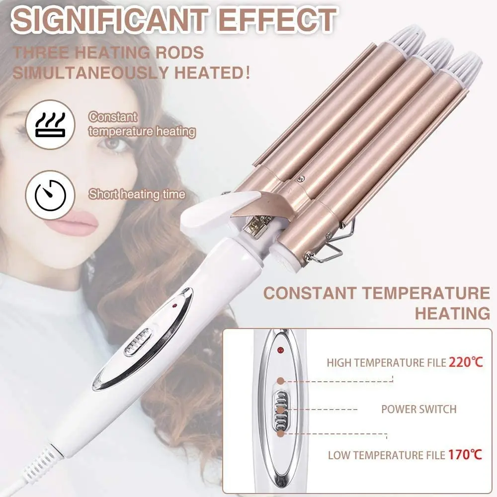 

2020 Dropshipping 3 Barrel Hair Curler Hot sell Travel curling iron, Pink