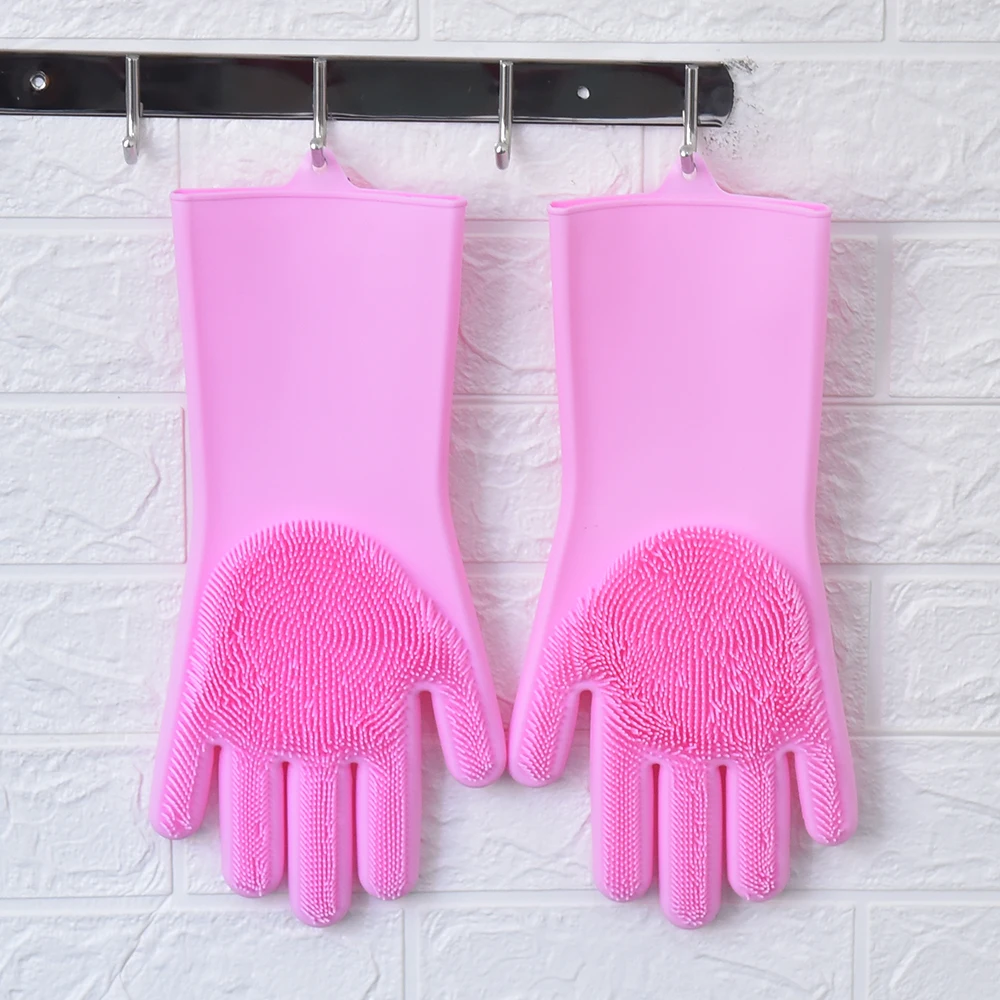 

Silicone dishwashing Magic gloves Multifunctional household gloves Kitchen cleaning gloves brush, Purple