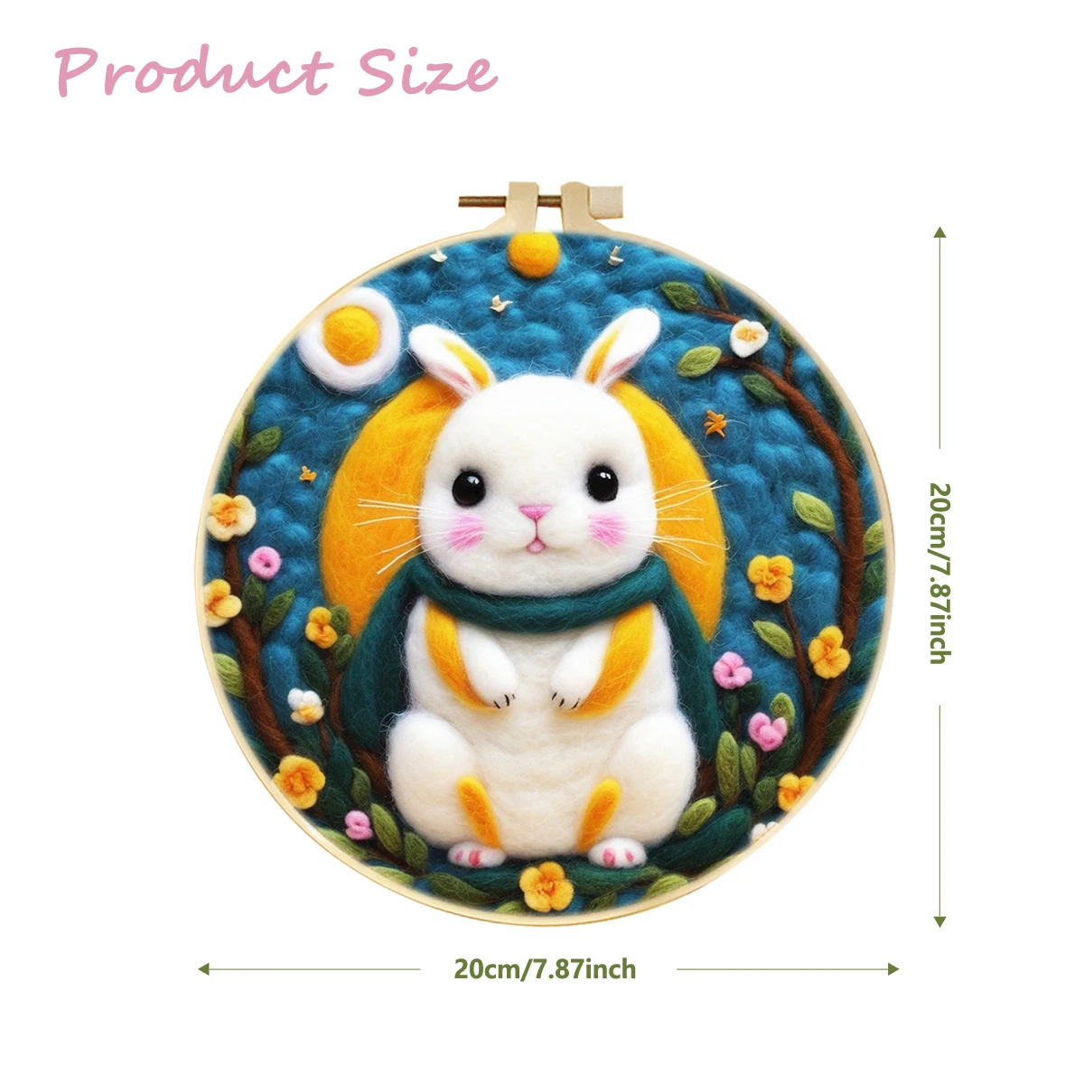 CHENISTORY Modern Rabbit Pattern Wool Needle Felting Painting Kit 3D Printed Canvas Frame Mounting Start Kit for Beginners