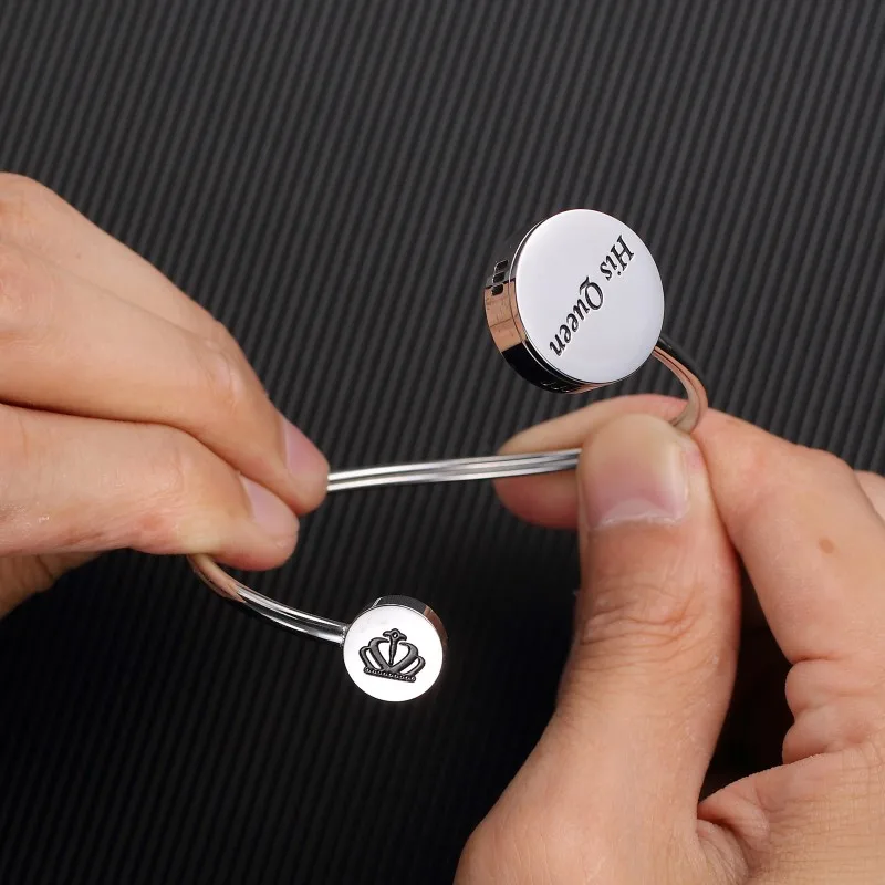 Loftily Jewelry Newest Handmade 316L Stainless Steel Her King His Queen Couple Bracelets Aroma Perfume Diffuser Bangle Bracelet