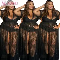 

DAM08040 2019 sexy short sleeve full black lace maxi length woman sexy plus size dress
