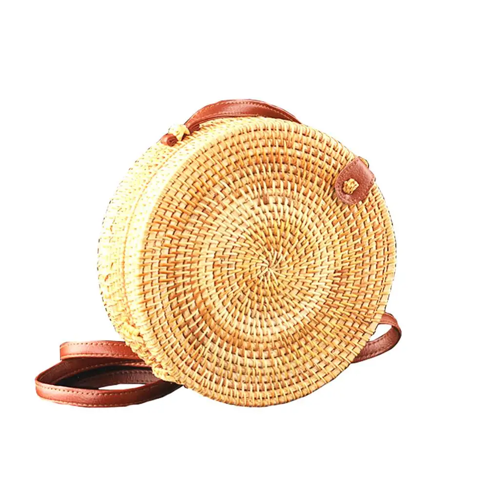 

Wooden bag ladies handmade round diagonal cross-woven women's bag handmade, White