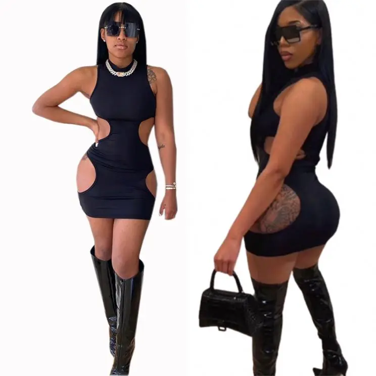 

D97058 2021 hot style stylish sexy dress sexy women casual solid color dresses Sexy hollow dresses