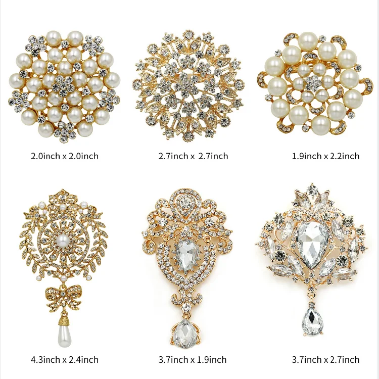 

Latest Fashion Lapel Flower Pin Rhinestone Pearl Brooch Crystal Custom Brooches Women Girl, Sliver/gold