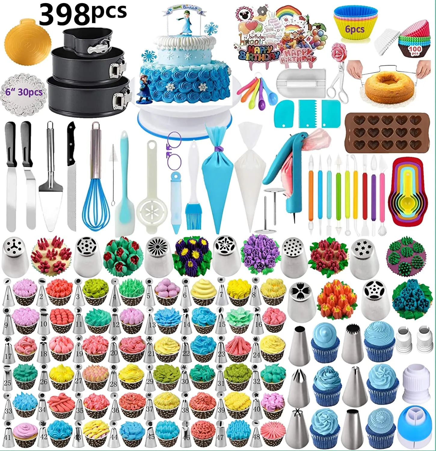 

398PCS Baking Set with Springform Cake Pans Set Cake Decorating Supplies 2022 Upgrade Cake Decorating Kits