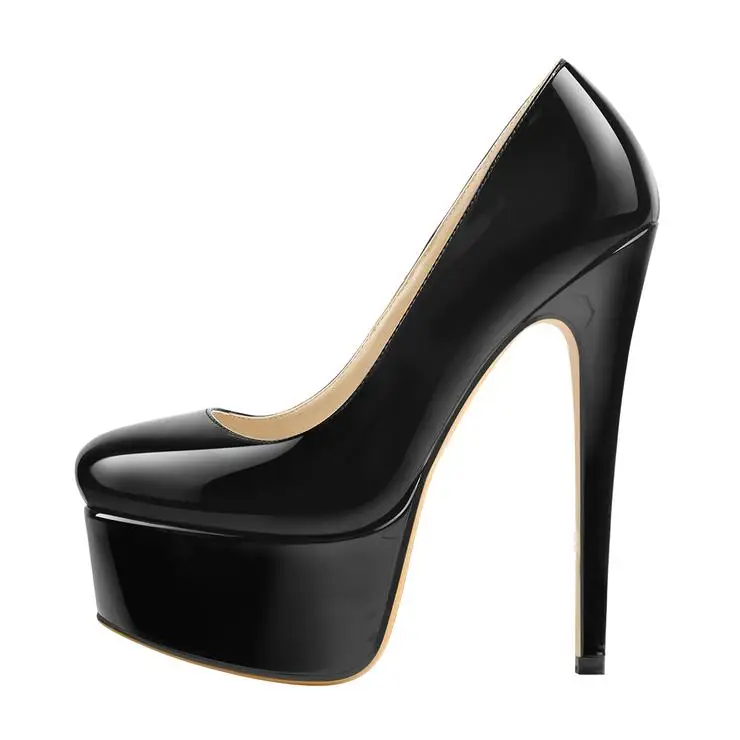 

Patent Leather Rounde Toe Platform Black Stiletto High Heels Pumps