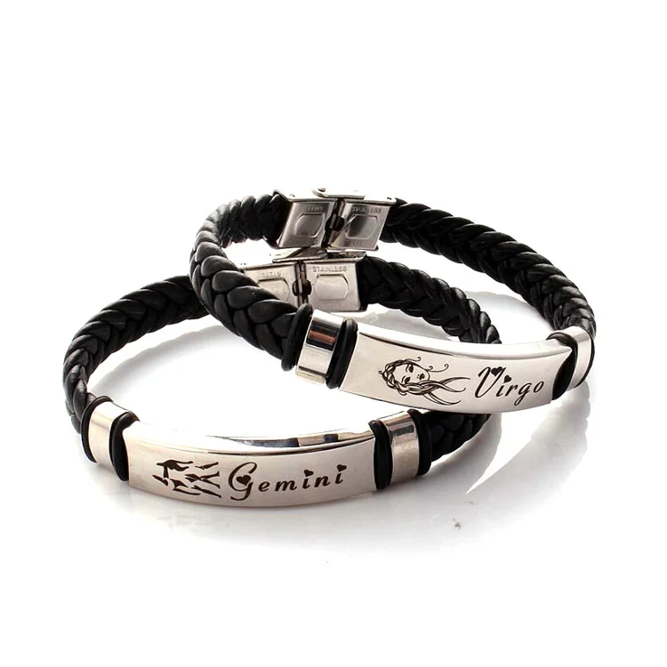 

Cheap mixed wholesale the signs of the zodiac rope leather bracelet, Silver