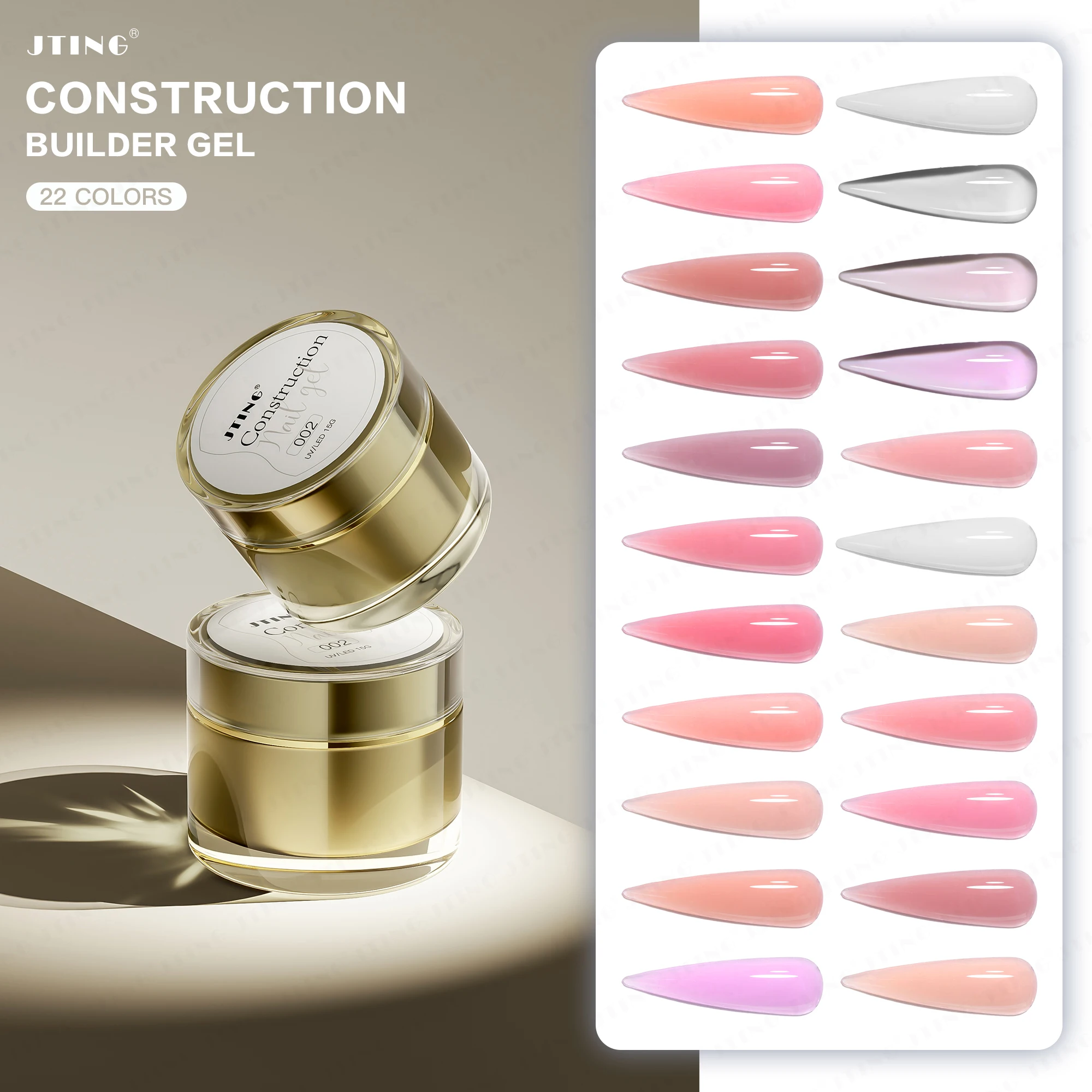 

JTING Self Leveling Low Viscosity Smooth 22colors nail extension gel builder soak off 15ml 30ml 50ml OEM Private label