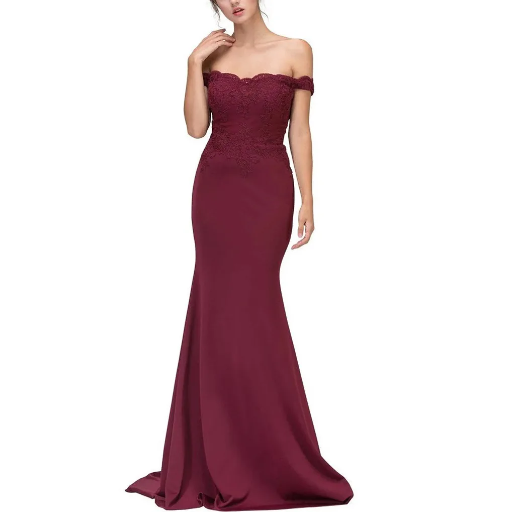 

Lace Appliqued Off-Shoulder Floor Length Long Formal Evening Party Dresses Women Lady Elegant, Custom made