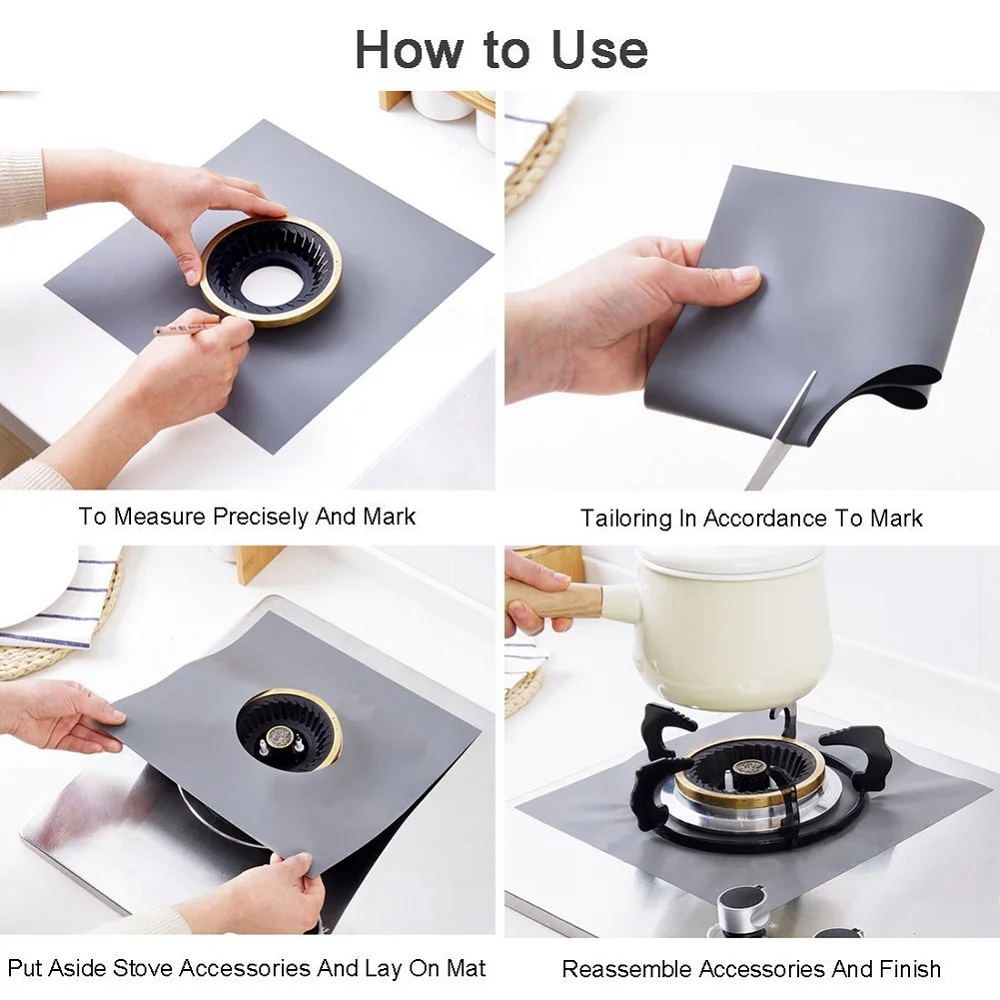 Stove Burner Covers Upgraded Double Thickness Silver Reusable Nonstick