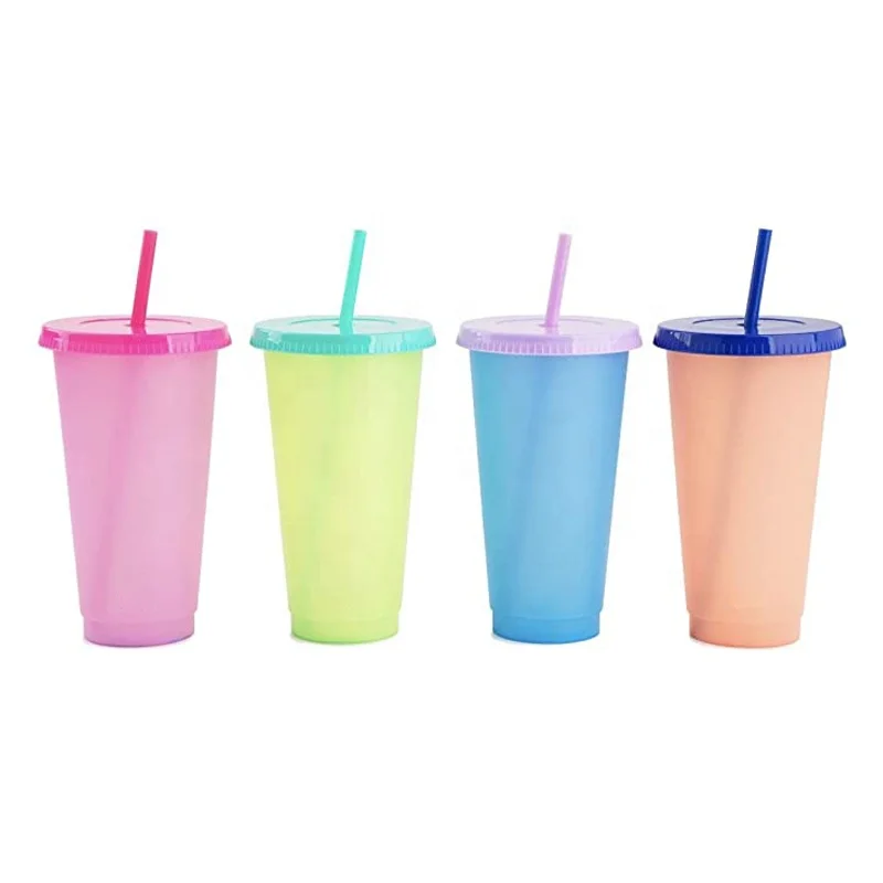 

Factory custom plastic color changing cups with lid and straw Reusable temperature change color plastic tumbler plastic Mug