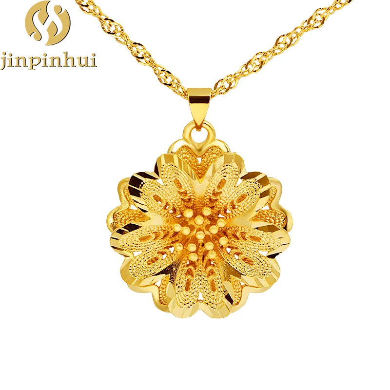 

JINPINHUI jewelry Vietnam gold plated 24K yellow gold large flower necklace pendant