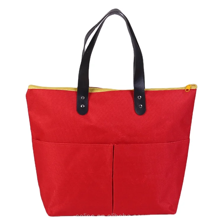 

Cotton fashion colorful more pocket shopping canvas tote bags, Red