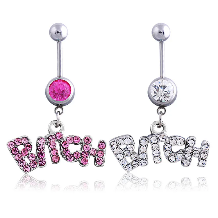

Summer Body Piercing Jewelry Women Sexy Bitch Belly Rings, White,pink