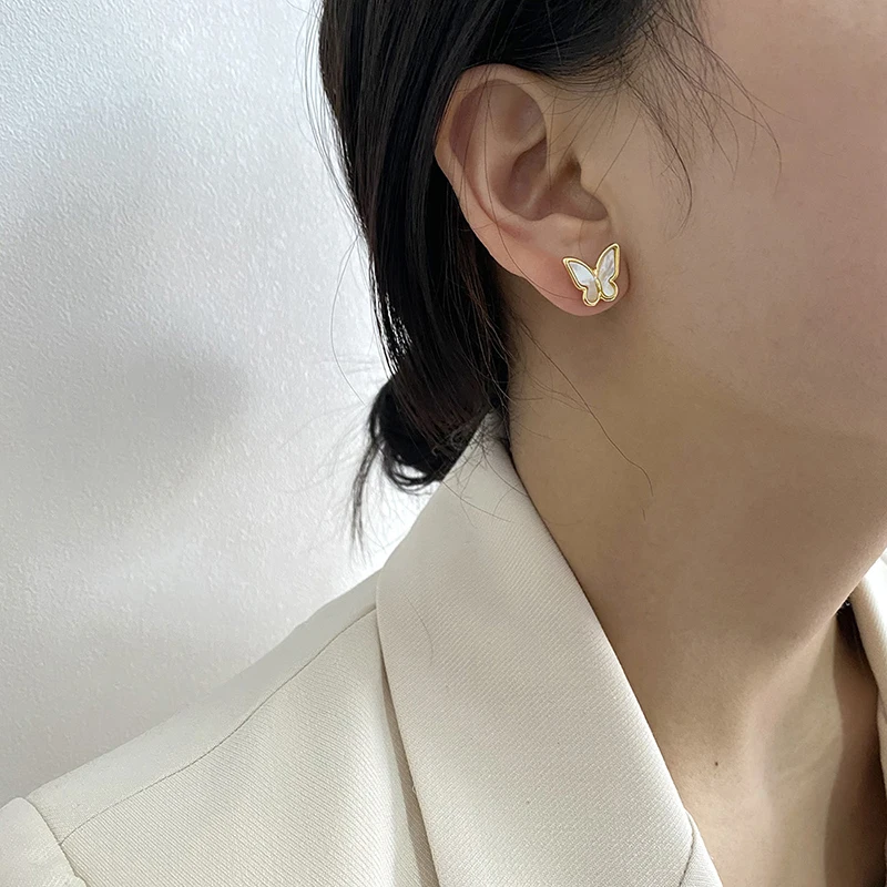 

Fashion 14K Gold Plated Mother Of Pearl Butterfly Stud Earrings