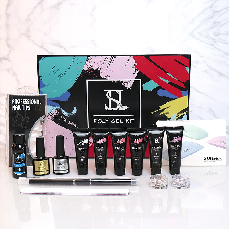 

Hot sell crystal nail gel kit UV lamp easy soak off acrylic extension nail gel set