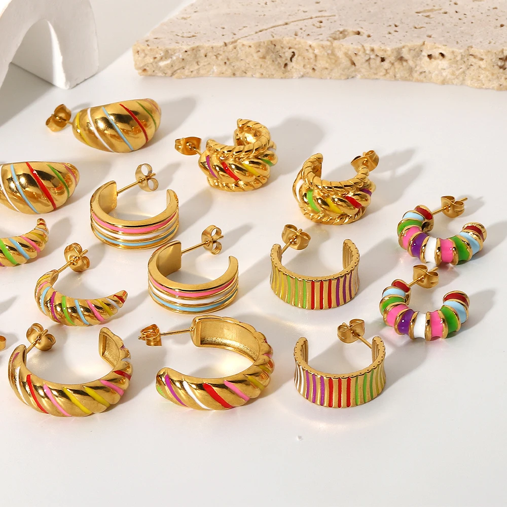 Best Selling Custom Luxury Women Trendy 2022 Gold Plated Fashion Jewelry Stainless Steel Hoop Earrings