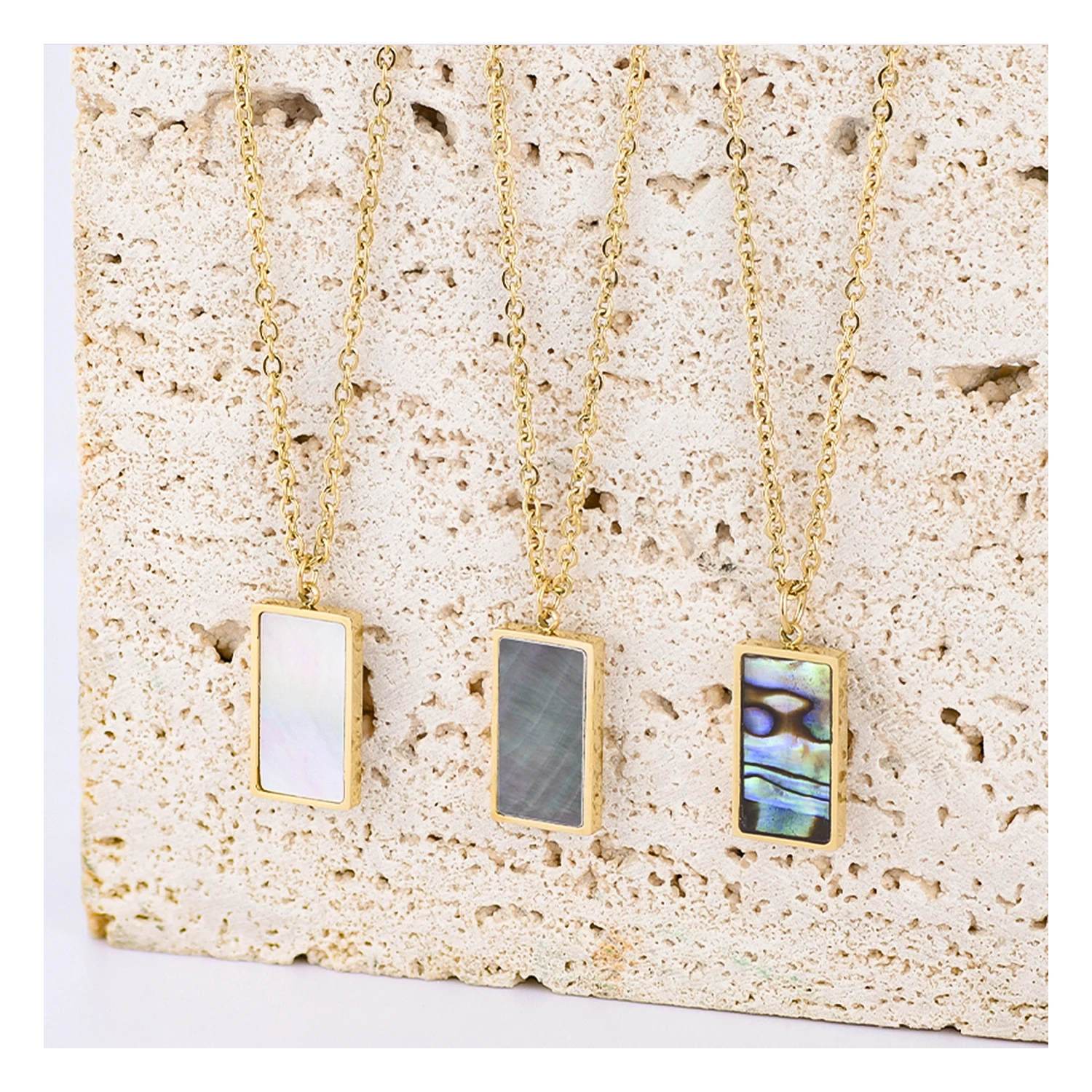 

Stainless Steel Mother of Pearl Rectangle Shape Shell Charm Necklace Fashion Gift Gold Chain Party for Women Dongguan Necklaces