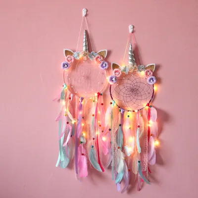 

Artilady Boho Macrame Wall Decor Led Unicorn Pink Dream Catcher Dreamcatcher Tapestry Feather Baby Bedroom Home Decor For Girls