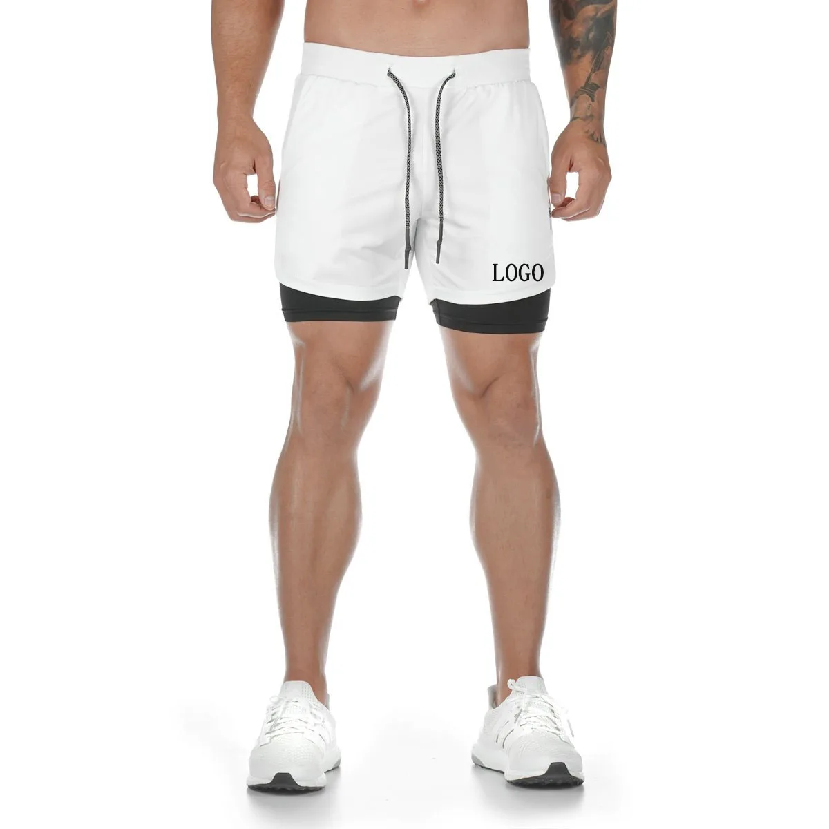 

Custom Logo men's casual fitness shorts pants 2 in 1 shorts gym running training Double layer with pockets for male shorts