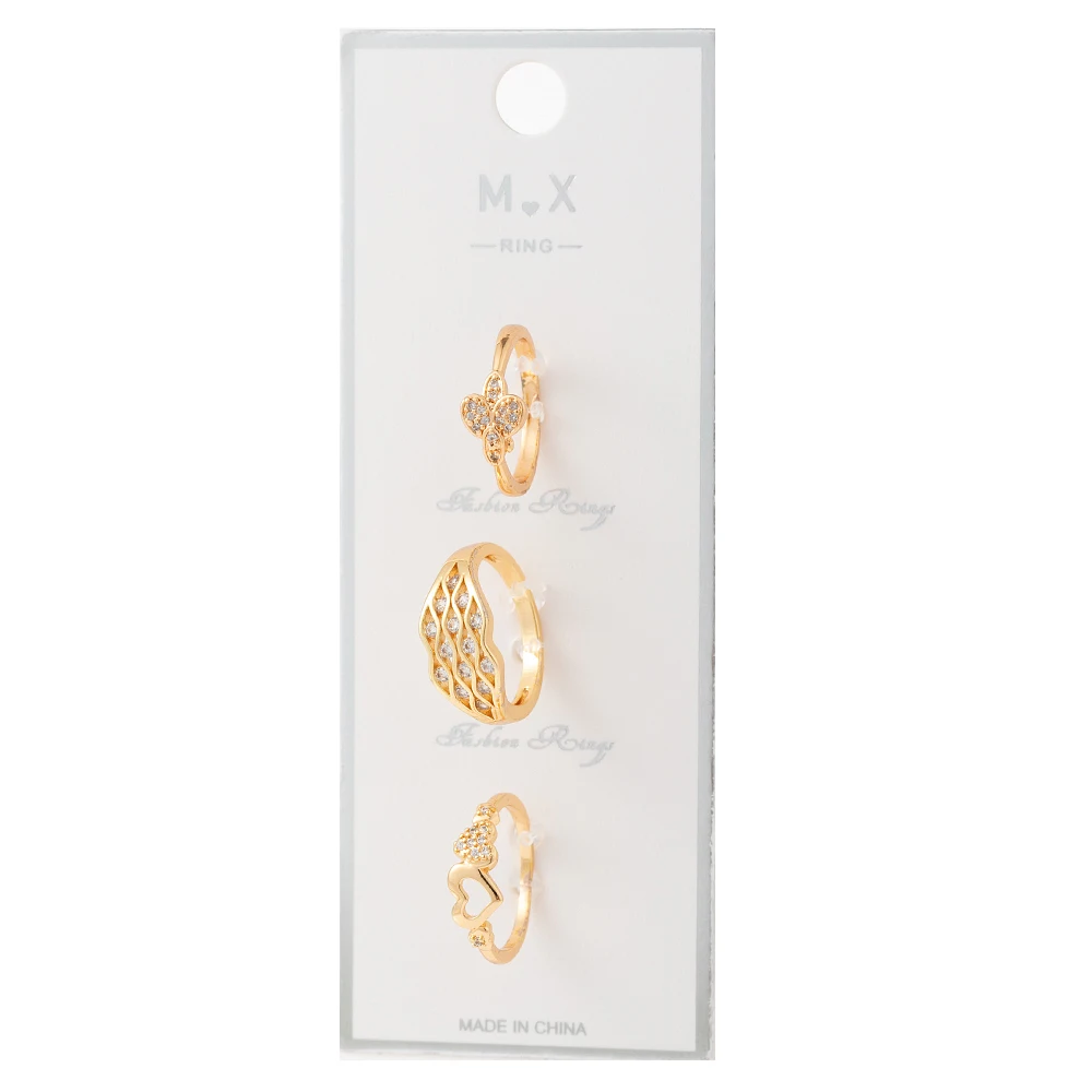 

Mingxi Jewelry Factory Direct Sales Fashion And Elegant 3pcs Unique Packaging Zircon Gold Plated Women ring
