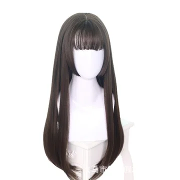 

High Quality Girl Black Long Realistic Natural Princess cut Bone Straight human hair wigs