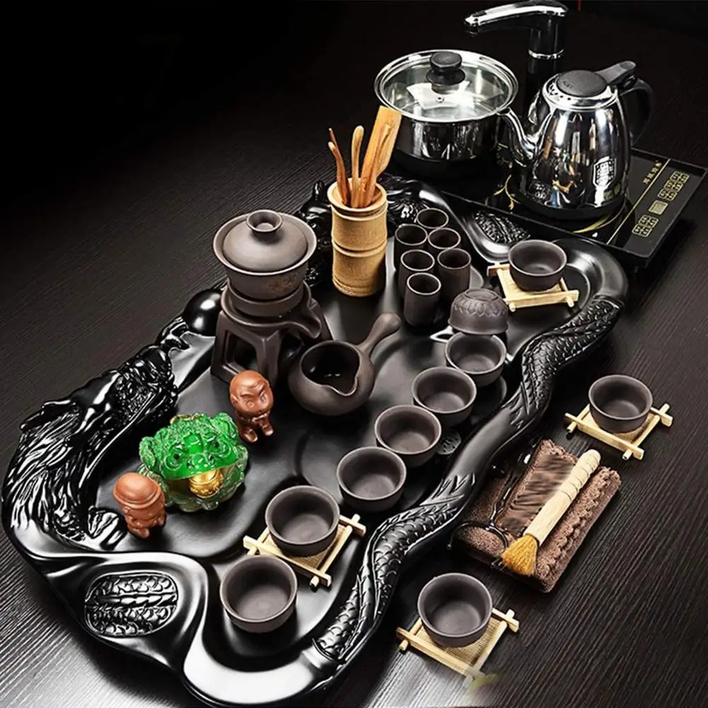 

ceramic tea set Tea Serving Tray Kung Fu Tea Set With Wood Kungfu Tea Set Home Simple Automatic Teapot, Tea Ceremony, Tea Cup, Can be customized