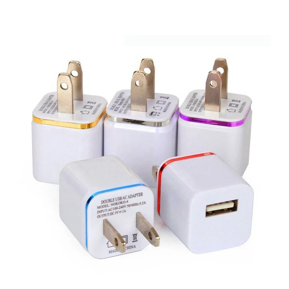 

5V 1A AC Mobile Phone Charger US Plug Wall USB Charger Adapter for iPhone Samsung Xiaomi Huawei, Silver, golden,blue, red, purple