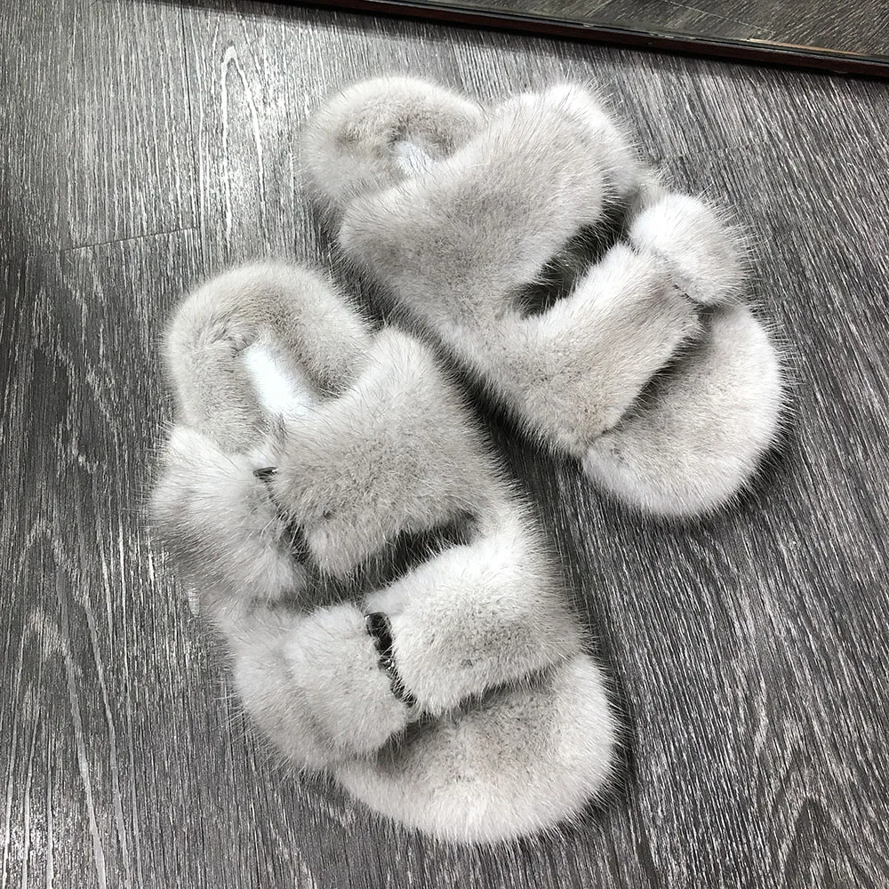 

high quality women natural mink fur slides ladies real fur slippers house fluffy slippers, Customer's request