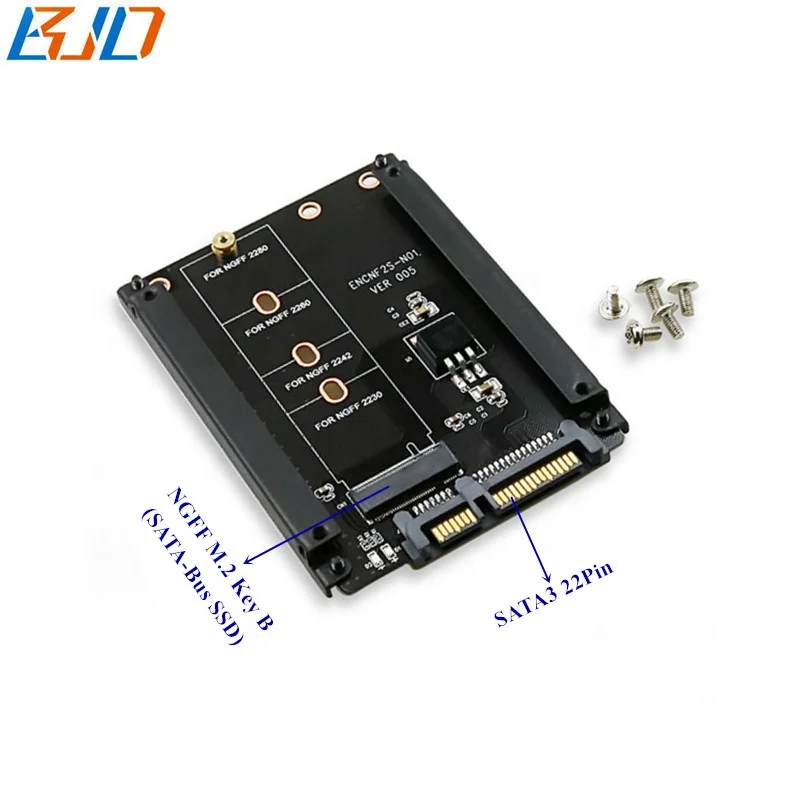 

NGFF M.2 Key-B SATA SSD Adapter to 2.5" SATA 22Pin Riser Card For M2 SATA-BUS SSD, Black