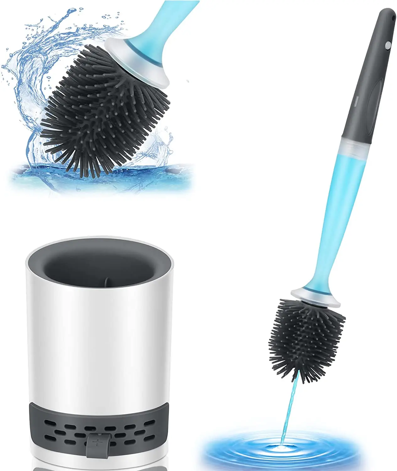 

New Wall Mounted Soap Dispensing Silicone Toilet Brush Bathroom Plastic Tpr Cleaning Brush With Holder Set
