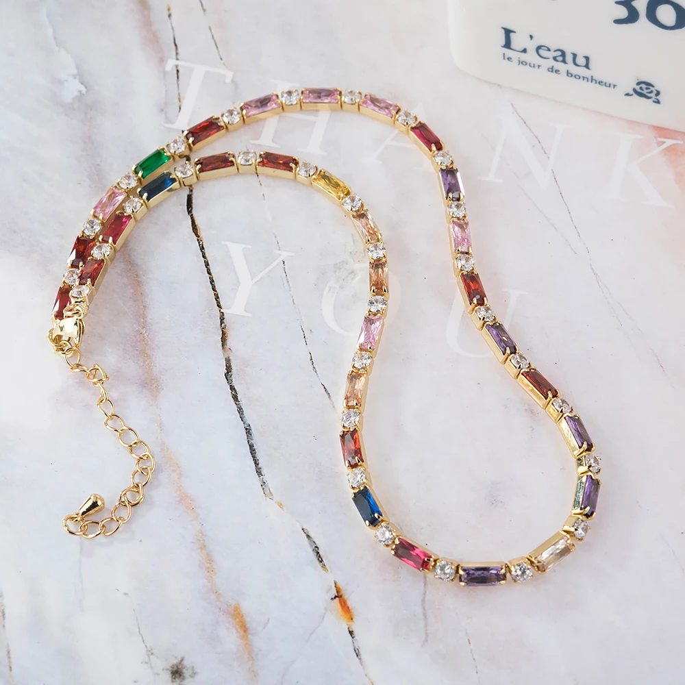 

Luxury waterdrop drill with colorful zircon brass necklace for women party jewelry, Picture