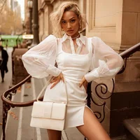 

2019 New High Quality Fashion Women Single Row Button Lapel Long Sleeved Shirt Hip Wrapped Slim Dress