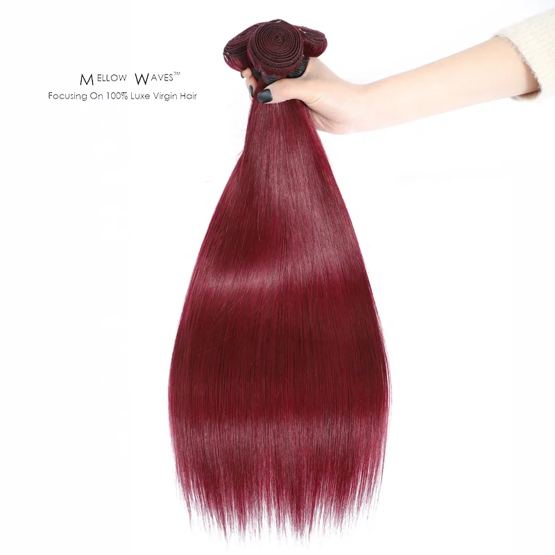 

Mellow Waves New Style Indian 100% Human Hair Bundles Beautiful Color Wholesale Directly Wine Red 99J Straight Women Hair Bundle