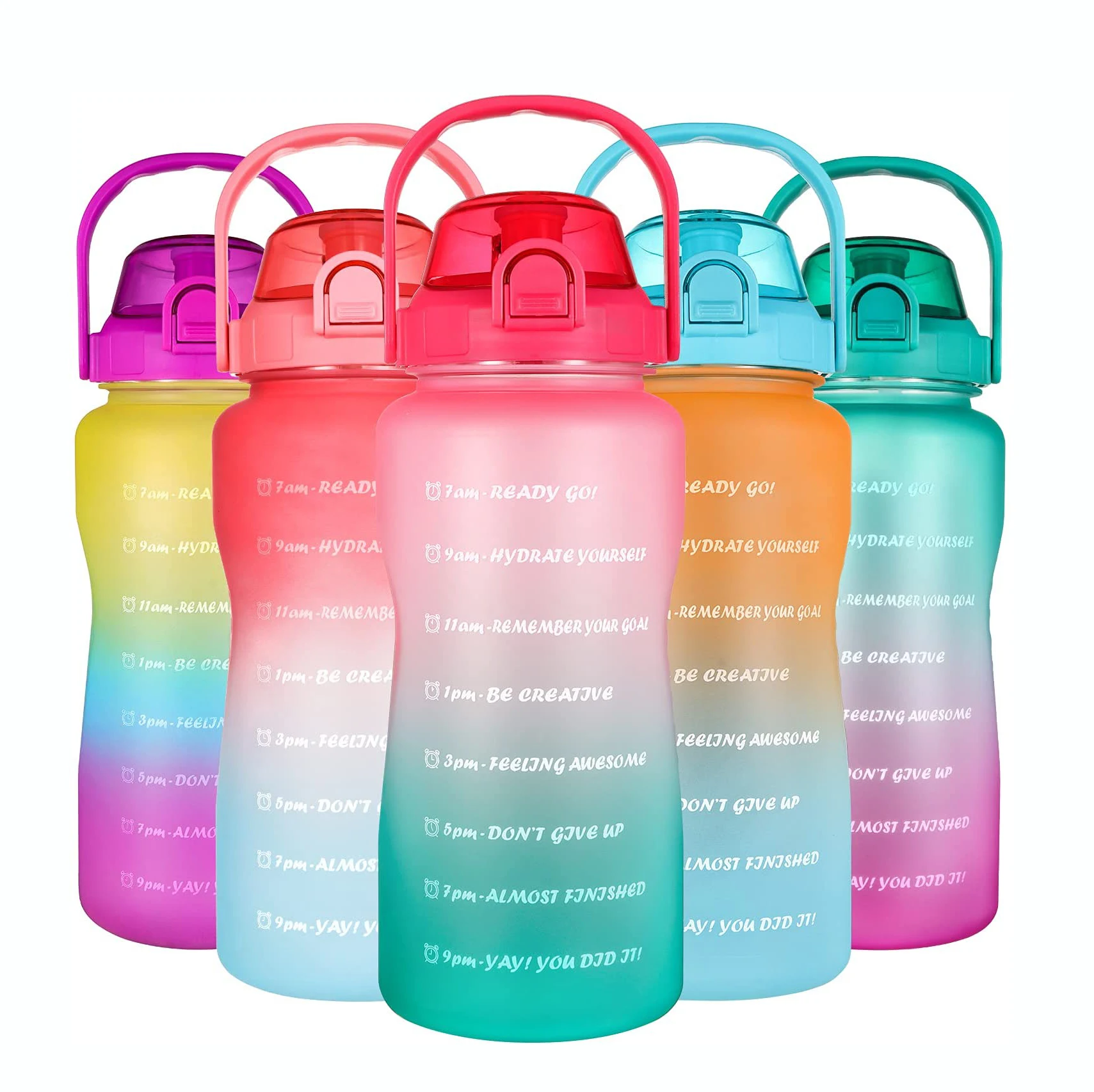 

Large 1 Gallon 128oz and half gallon Motivational Water Bottle with Time Marker & Straw, Leakproof BPA Free Water Bottle, Customized color acceptable