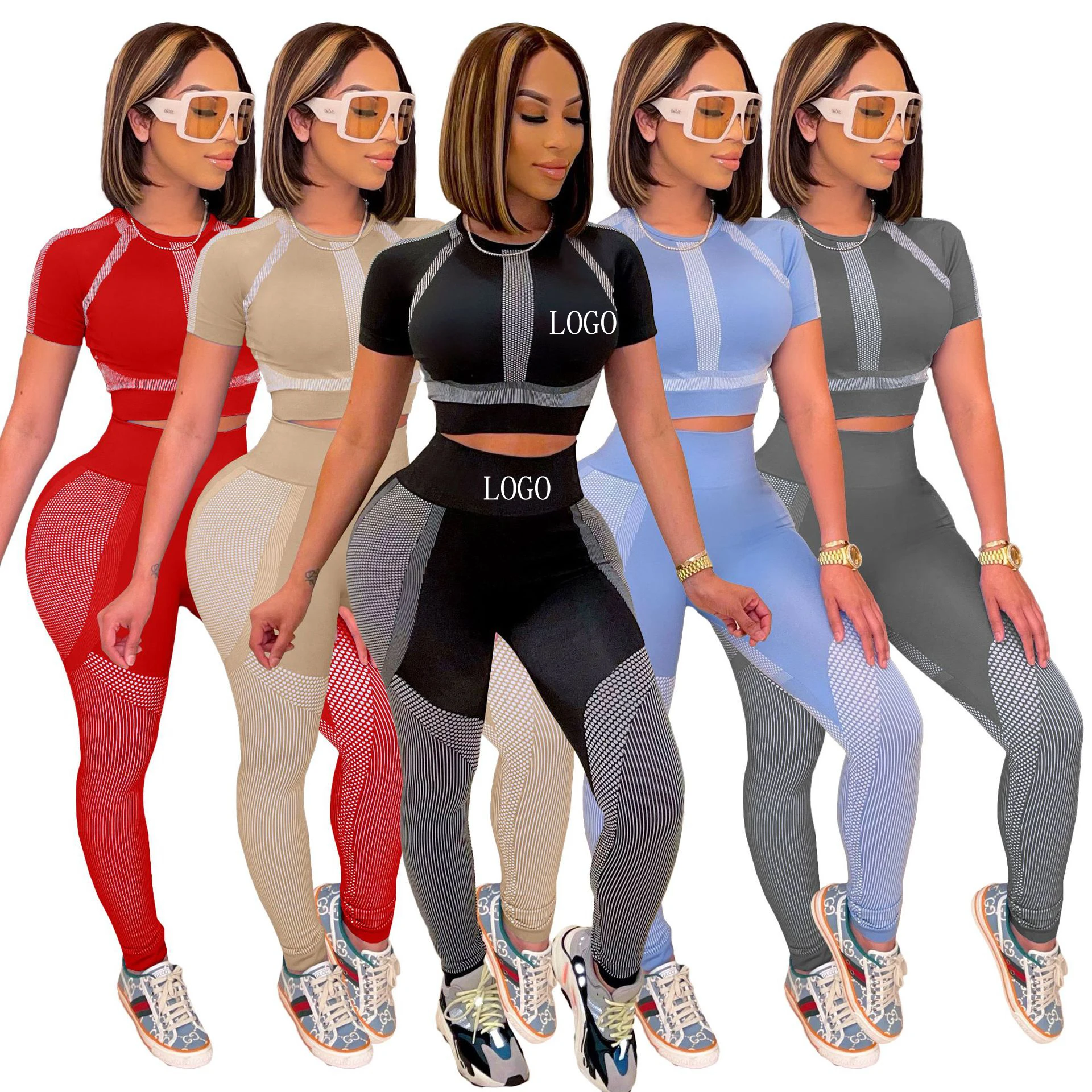 

KX-5047 Wholesale custom fitness joggers sportswear spandex sweat suits summer workout two piece tracksuit