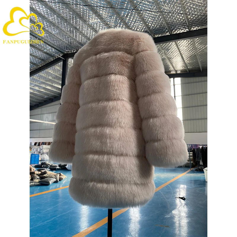 

Wholesale Mid-length fuax fur coat new fashion winter warm oversize ladies fur jacket women high quality custom fox fur coat, Picture