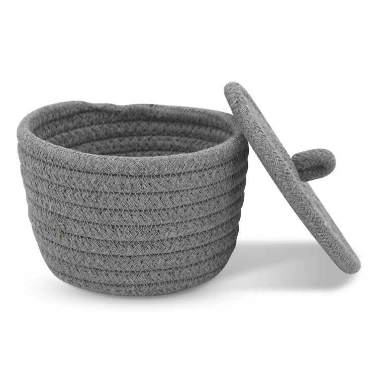 

Cotton rope storage basket small with lid - Multi Purpose Storage Small Basket for Home, Grey or custom