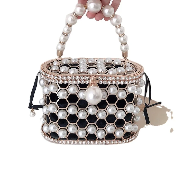 

Attractive design pearl bucket hand bag all match birdcage tote bag evening bag fashion ladies party daily handbag