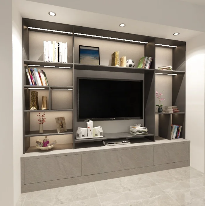 
Freestyle modern design stone grain plywood board TV stand for living room 
