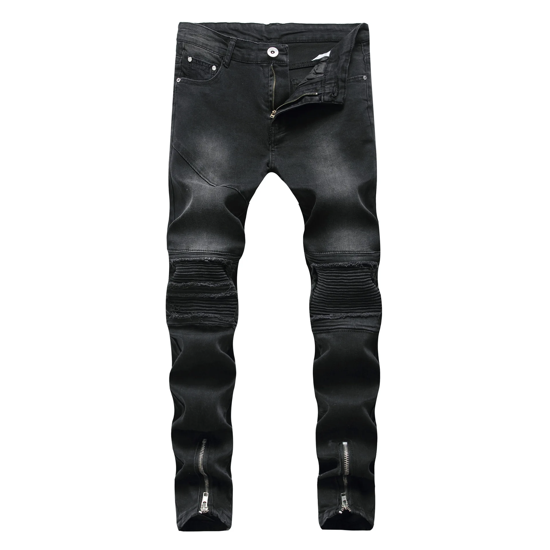 

Manufactory Custom Black Motorcycle Biker Jeans Men Skinny Fit Denim Pants Stretch Pencil Pleated Jeans