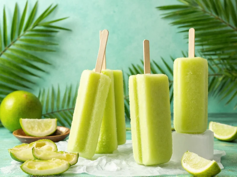 Vibrant green coconut matcha ice pops against tropical backdrop