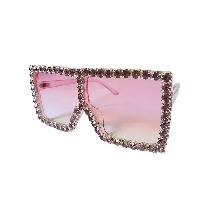 

Feiyou Fashion Women Pink Crystal Rhinestone Square Sunglasses Oversized Luxury Diamond Shades Sunglasses 2019