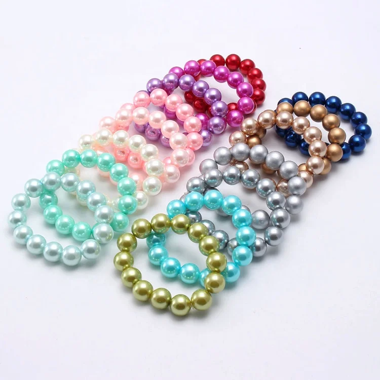 

12 Colors jewelry set imitation pearl bubblegum Necklace bracelet set for girls princess children kids by organza bag