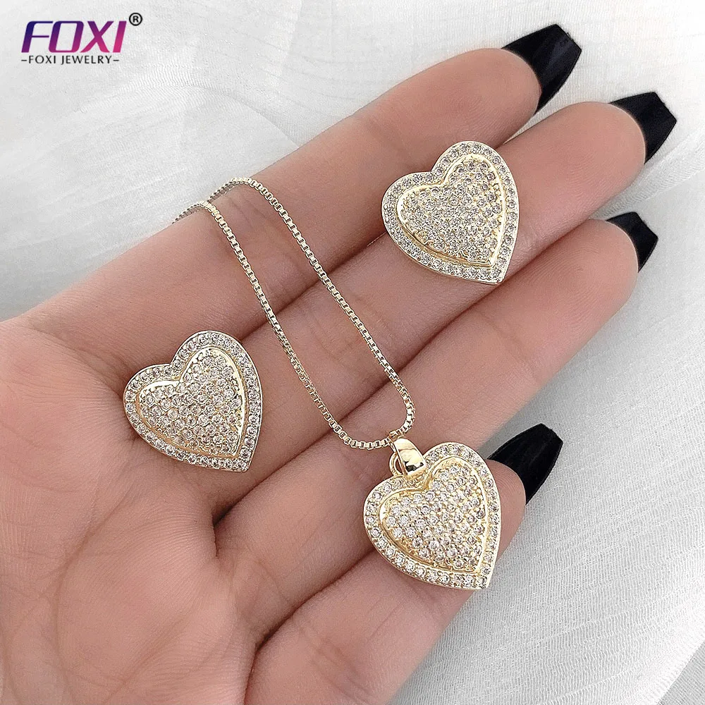 

Foxi earrings necklace set heart shape 18k 14k gold plating jewelry set for Mother's day