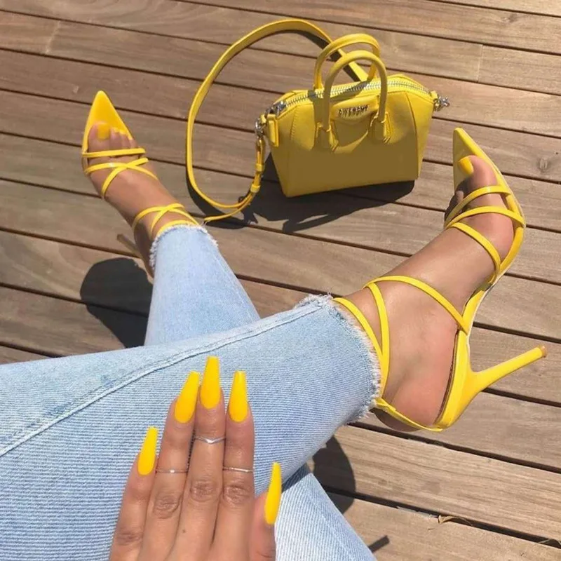 

hot style Ladies Sandals Summer New Pointed toe Peep toe Cross Straps Stilettos Large Size women slippers high heel shoes